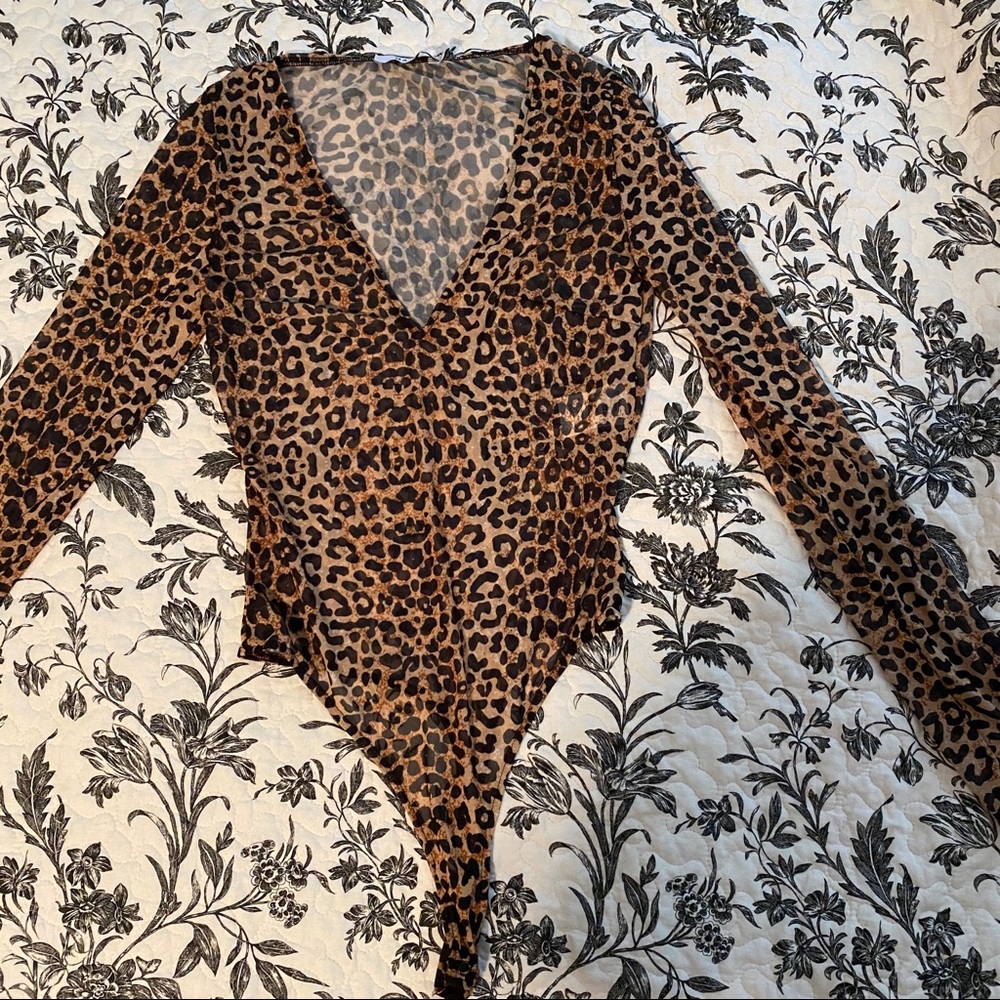 NAKD leopard print mesh bodysuit - size S